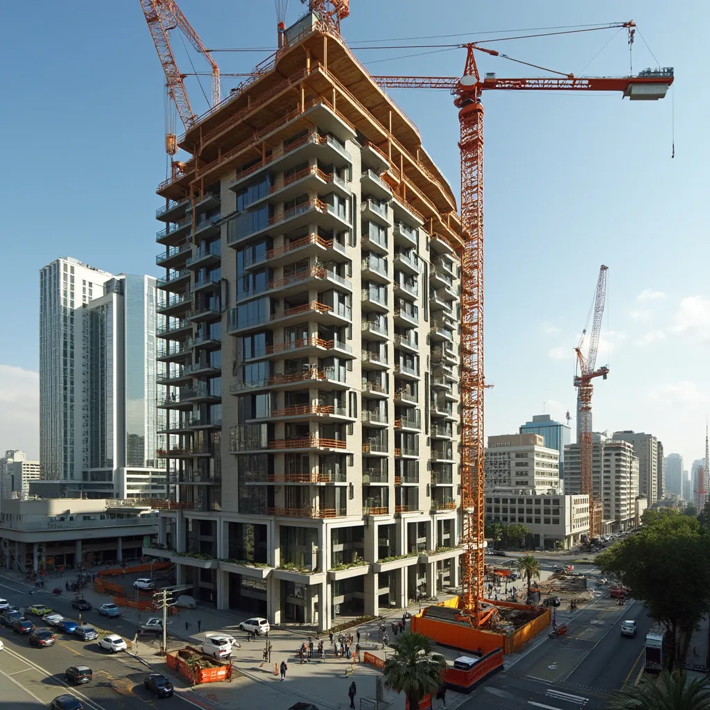 Edificio moderno en construcción en Buenos Aires, proyecto INVERARG
